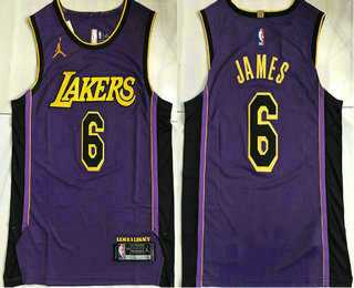 Men%27s Los Angeles Lakers #6 LeBron James Purple 2022 Jordan AU Stitched Jersey
